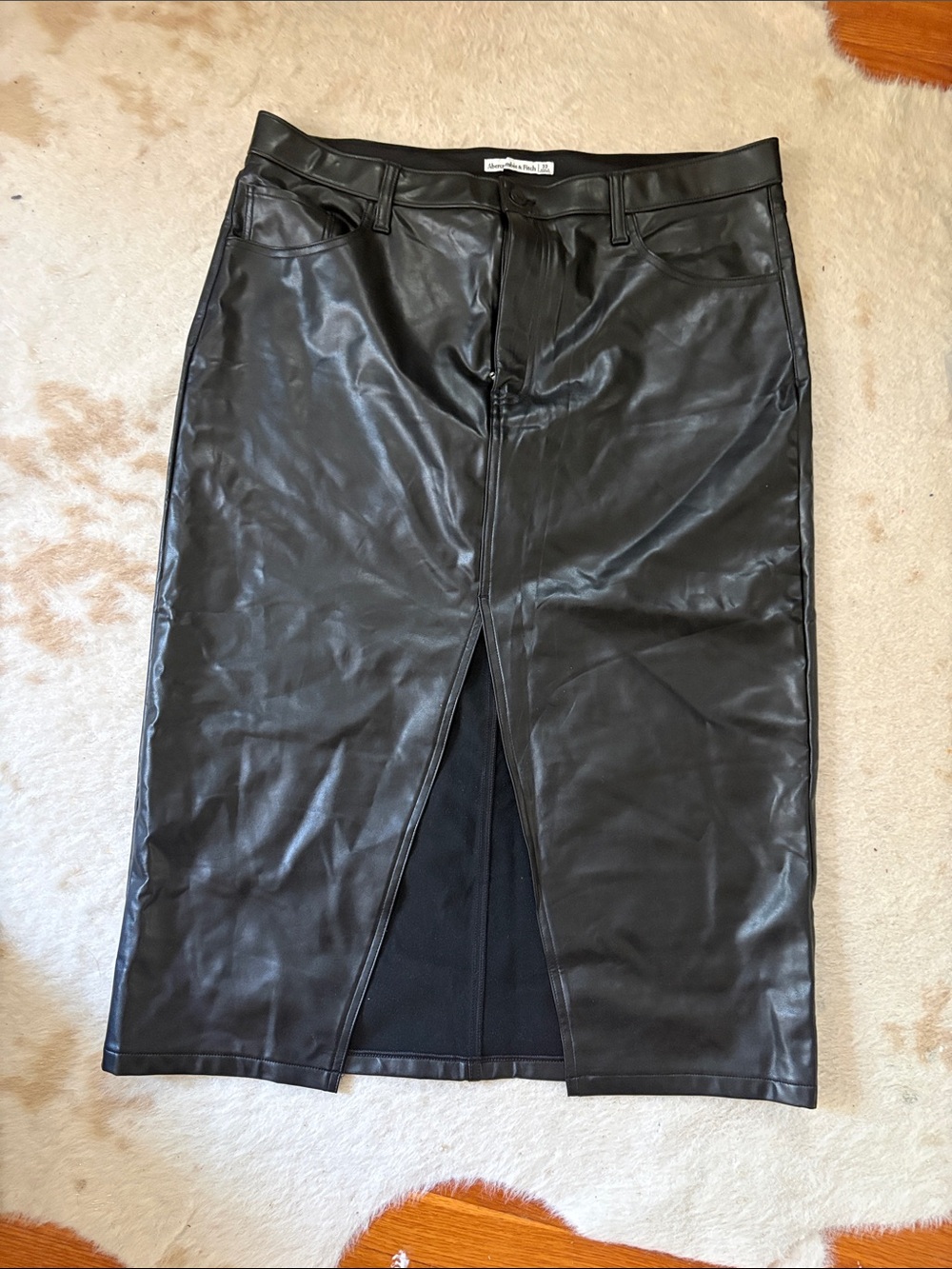 Abercrombie & Fitch Black Faux Leather Pencil Skirt with Center Front Slit
